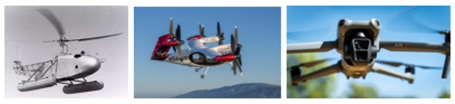 3 images of different rotary aircraft and helicopter.