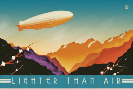 Entitled Lighter than air, shows an airship in flight